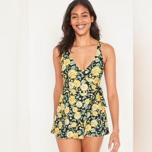 Old Navy Sunflower Print V-Neck Wrap-Front Swimdress Size XS Side Tie Wrap Skirt